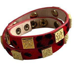 Rustic Cuff Calfhair Animal Print Double Wrap Logo Bracelet